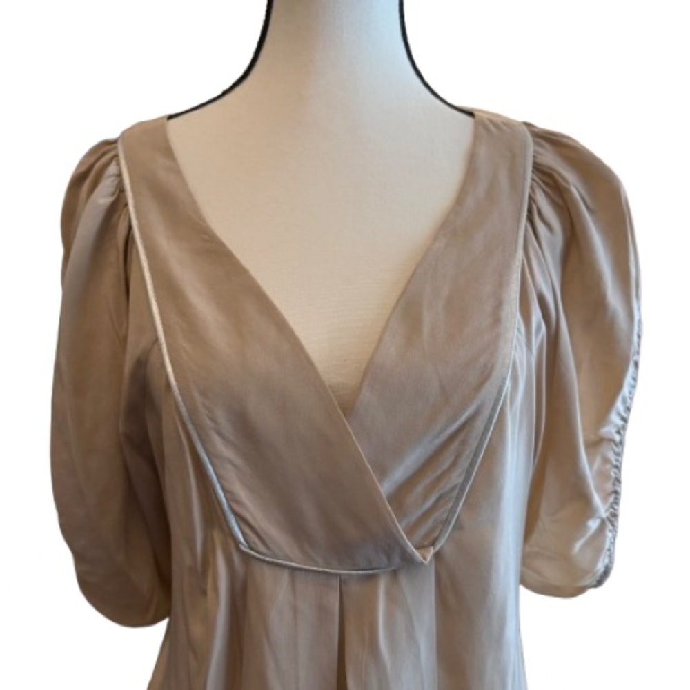 Anthropologie Hype 100% Silk Puff Sleeve Champagne cocktail Dress style 7314818 - Picture 3 of 7